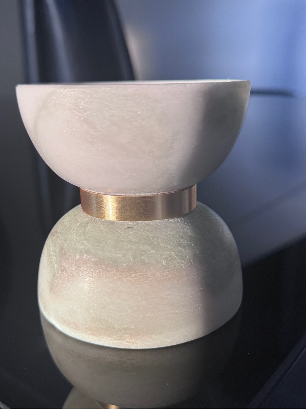 Marble Candle Holder with Gold Accent - Cream & Light Green
